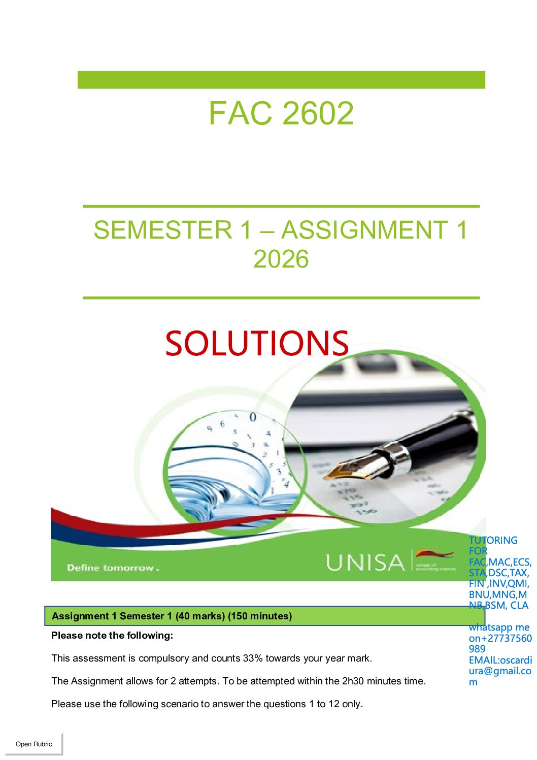 FAC2602 ASSESSMENT 1 SEM 1 OF 2026 EXPECTED QUESTIONS AND ANSWERS