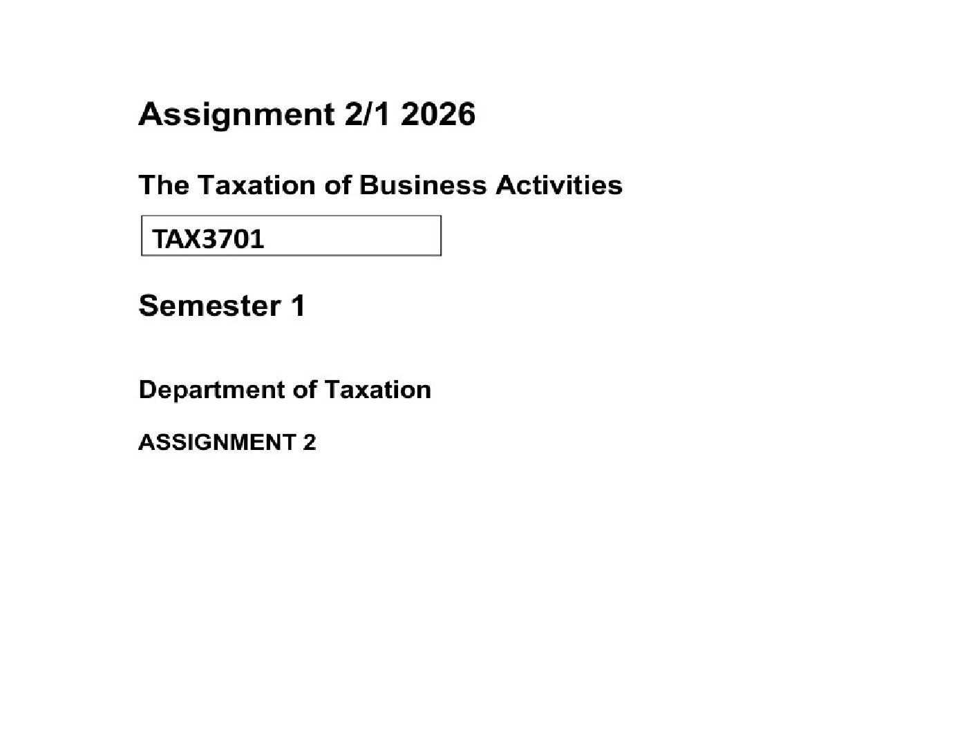 TAX3701 ASSESSMENT 2 SEM 1 OF 2026 EXPECTED QUESTIONS AND ANSWERS
