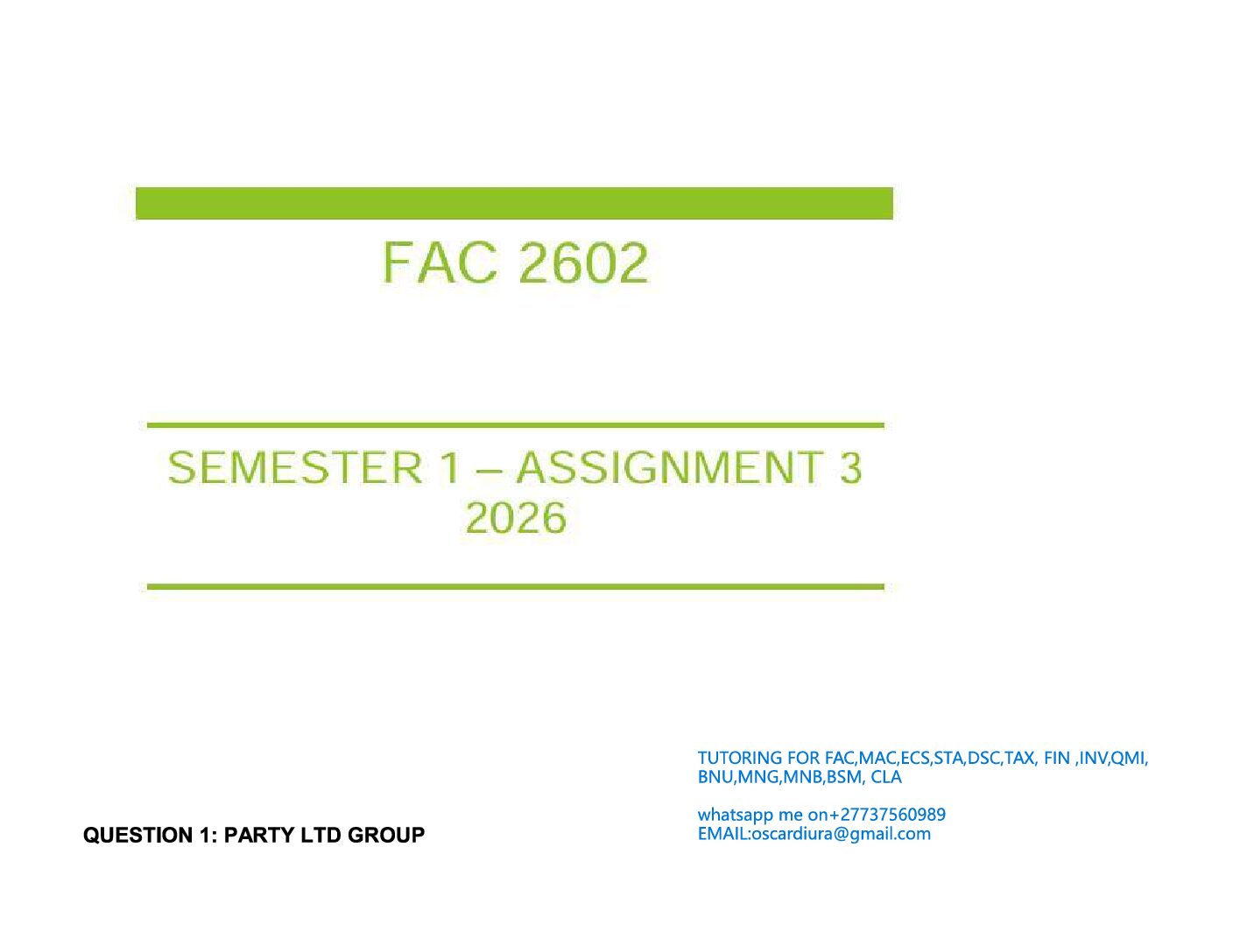 FAC2602 ASSESSMENT 3 SEM 1 0F 2026 SEM 1 EXPECTED SOLUTIONS