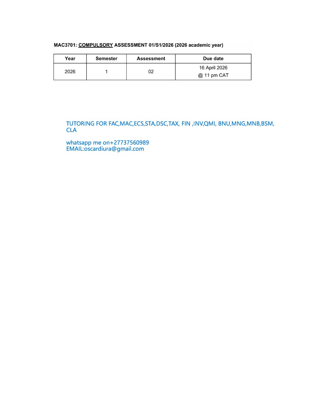 MAC3701 ASSIGNMENT 2 SEM 1 OF 2026 EXPECTED SOLUTIONS.