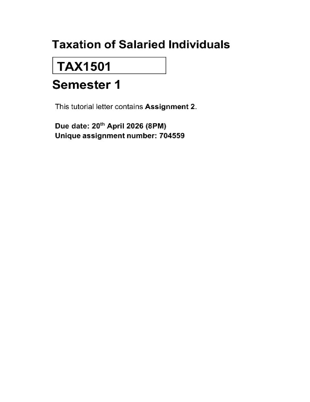 TAX1501 ASSESSMENT 2 SEM 1 OF 2026 EXPECTED QUESTIONS AND ANSWERS