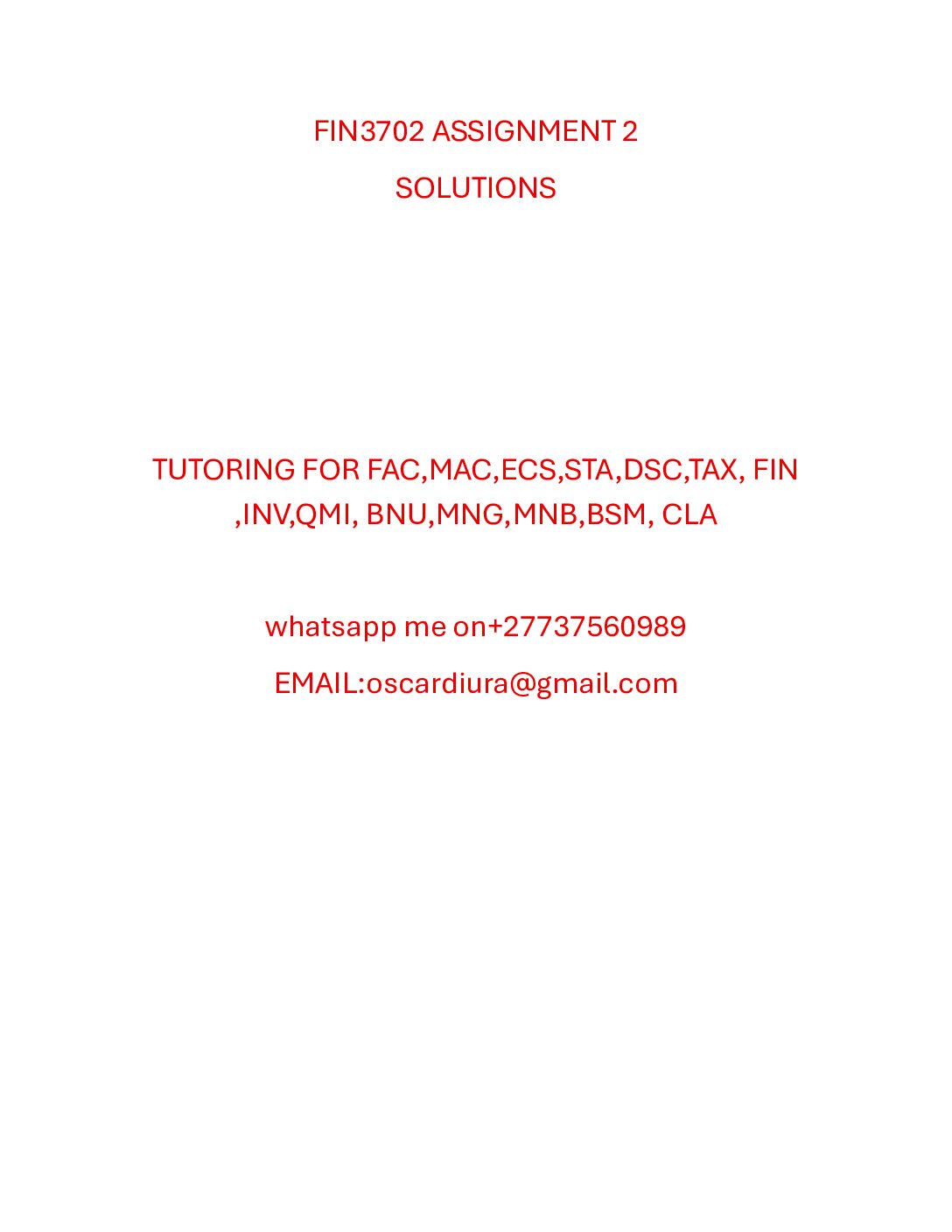 FIN3702 ASSESSMENT 2 SEM 1 OF 2026 EXPECTED QUESTIONS AND ANSWERS