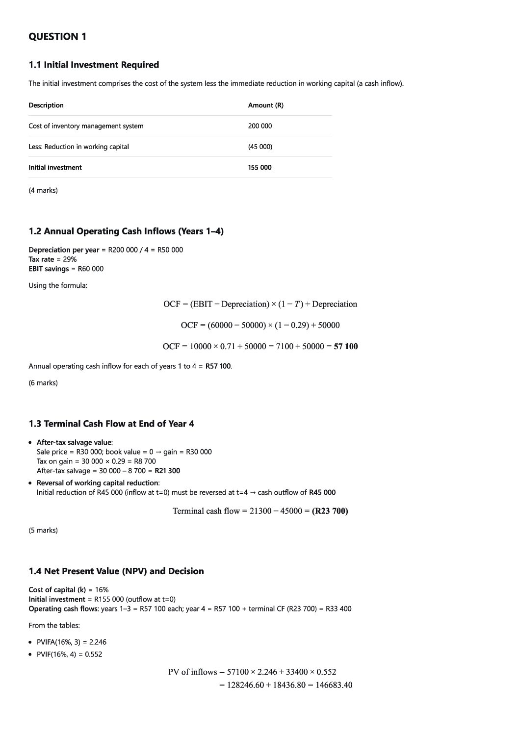 FIN3701 EXAM SEM 1 OF 2026 EXPECTED SOLUTIONS