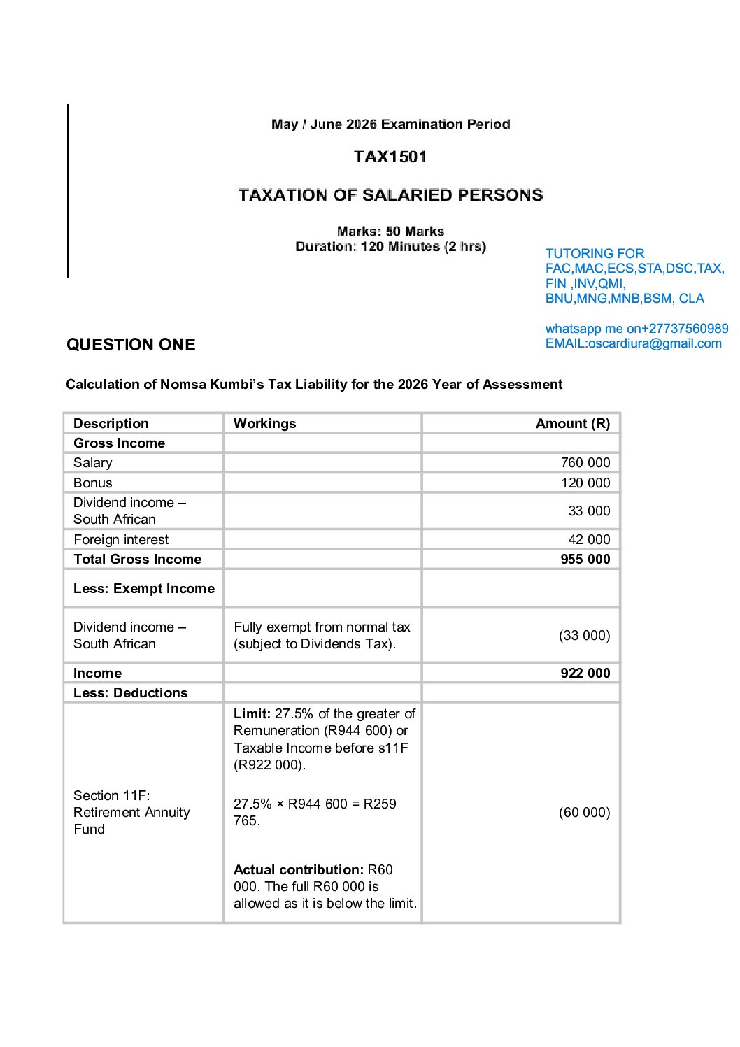 TAX1501 EXAM SEM 1 OF 2026 EXPECTED ANSWERS