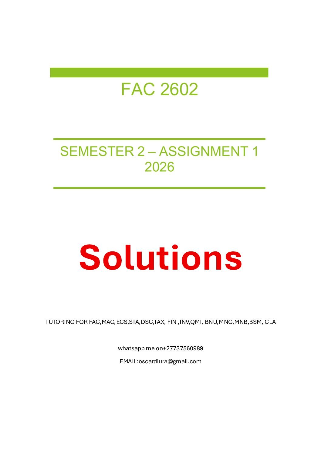 FAC2602 ASSESSMENT 1 SEM 2 OF 2O26 EXPECTED QUESTIONS AND SOLUTIONS