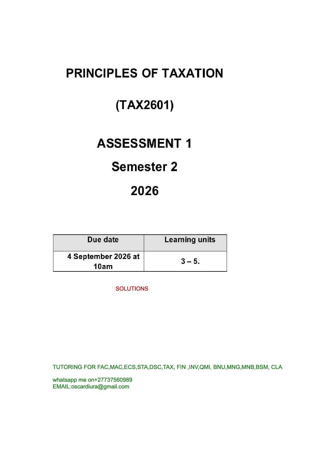 TAX2601 ASSESSMENT 1 SEM 2 OF 2026 SOLUTIONS