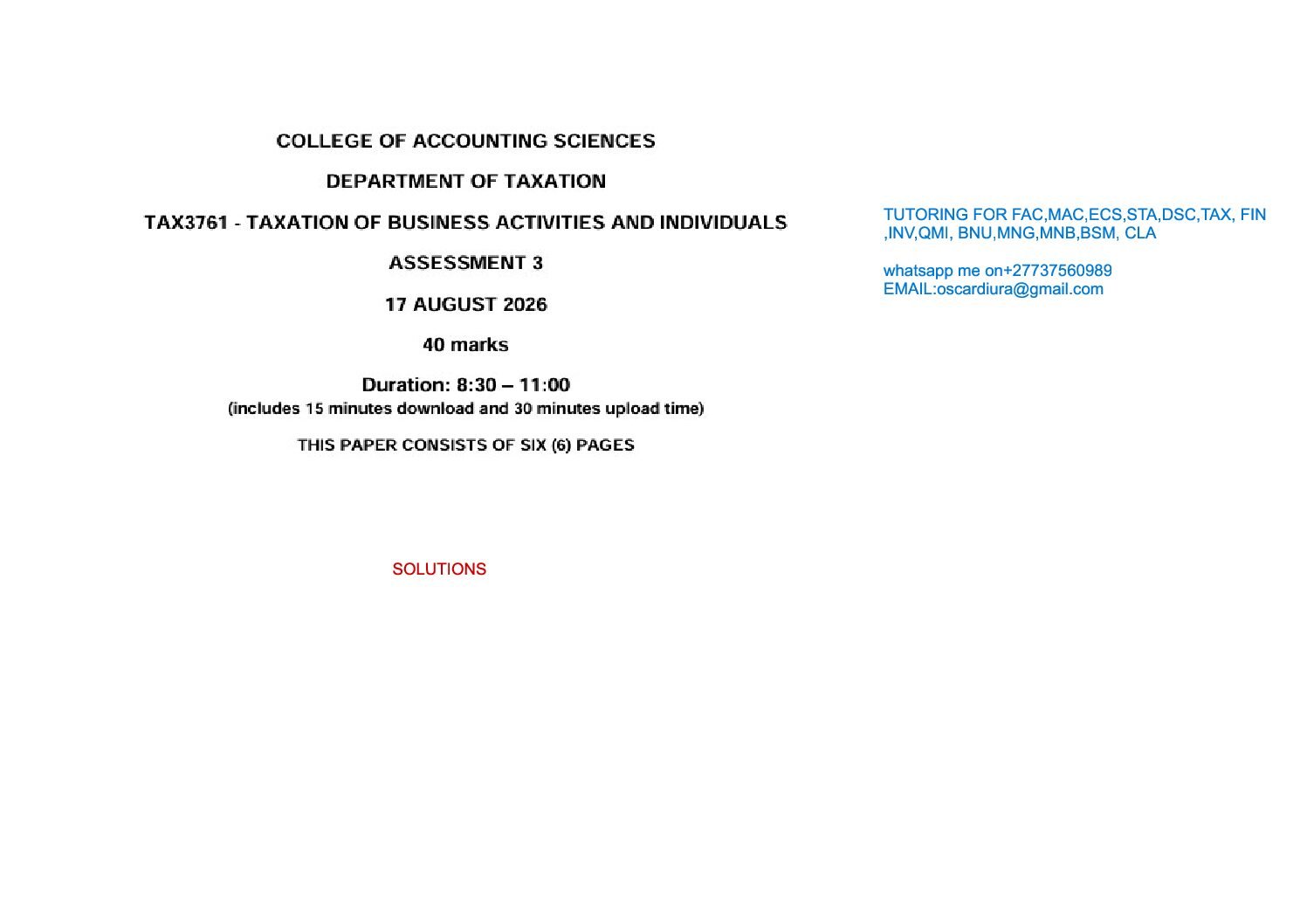 TAX3761 ASSESSMENT 3 OF 2026 EXPECTED SOLUTIONS