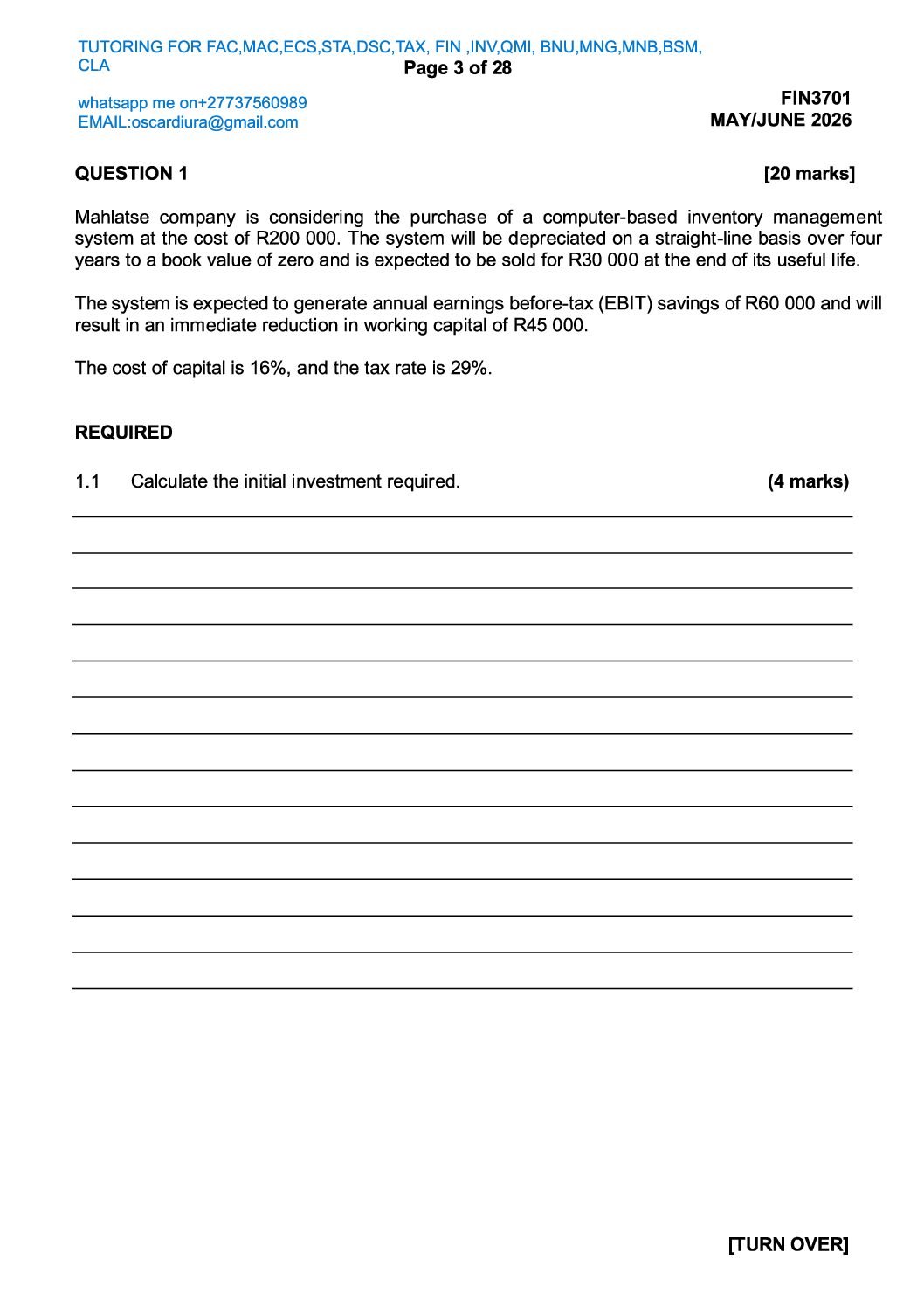 FIN3701 EXAM PREP STUDY PACK