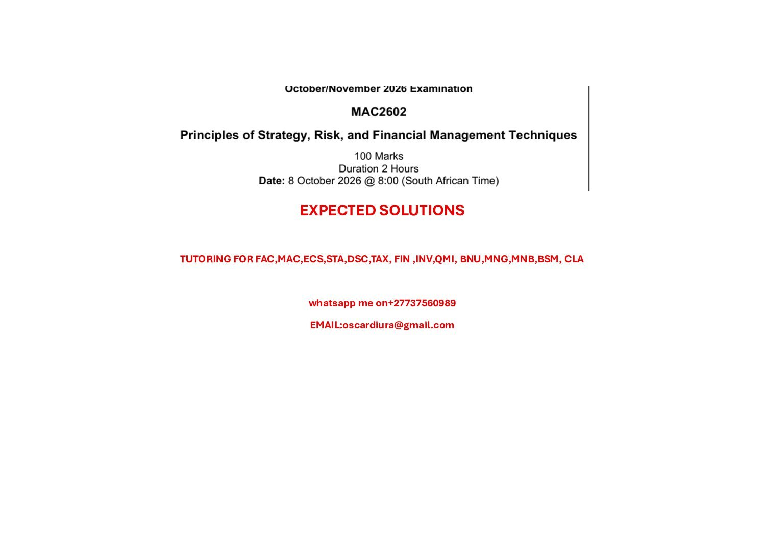 MAC2602 EXAM EXPECTED SOLUTIONS SEM 2 OF 2026(08/10/2026)