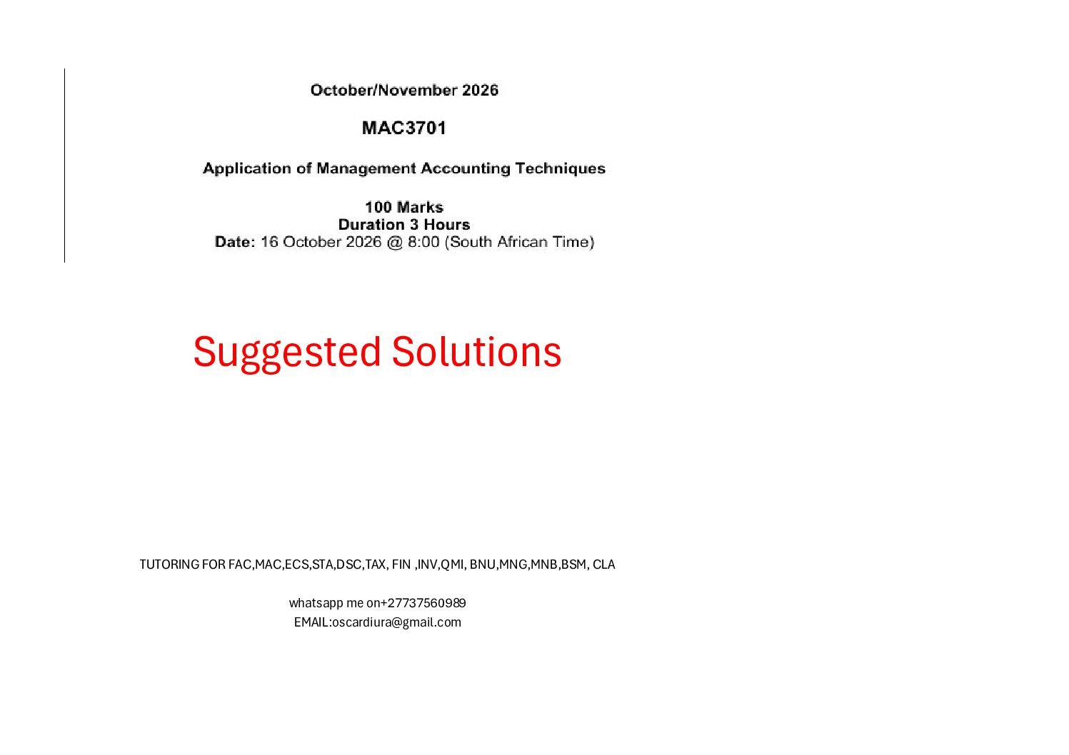 MAC3701 EXAM EXPECTED SOLUTIONS SEM 2 OF 2026(16/10/2026)