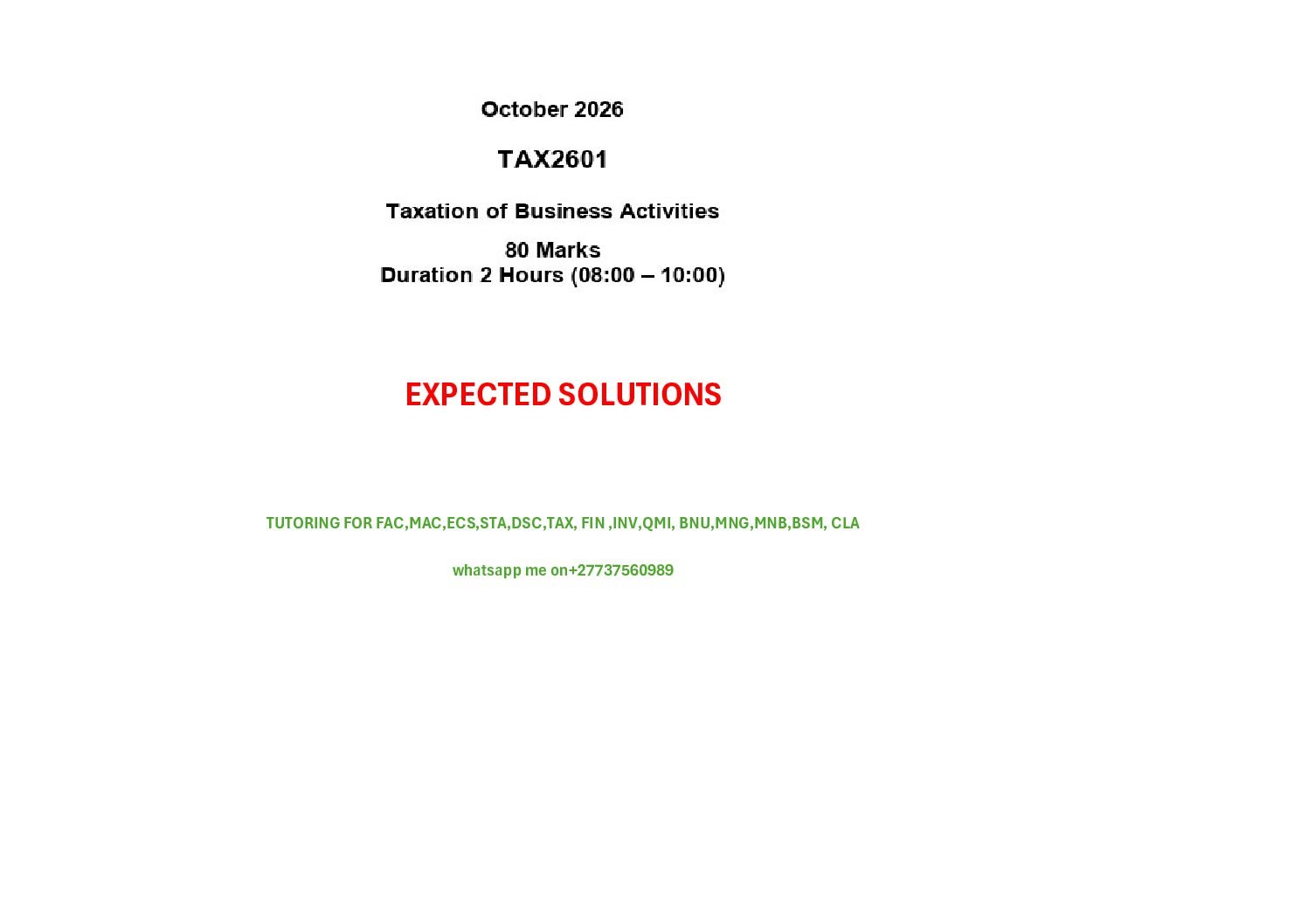 TAX2601 SEM 2 OF 2026 EXAM EXPECTED SOLUTIONS